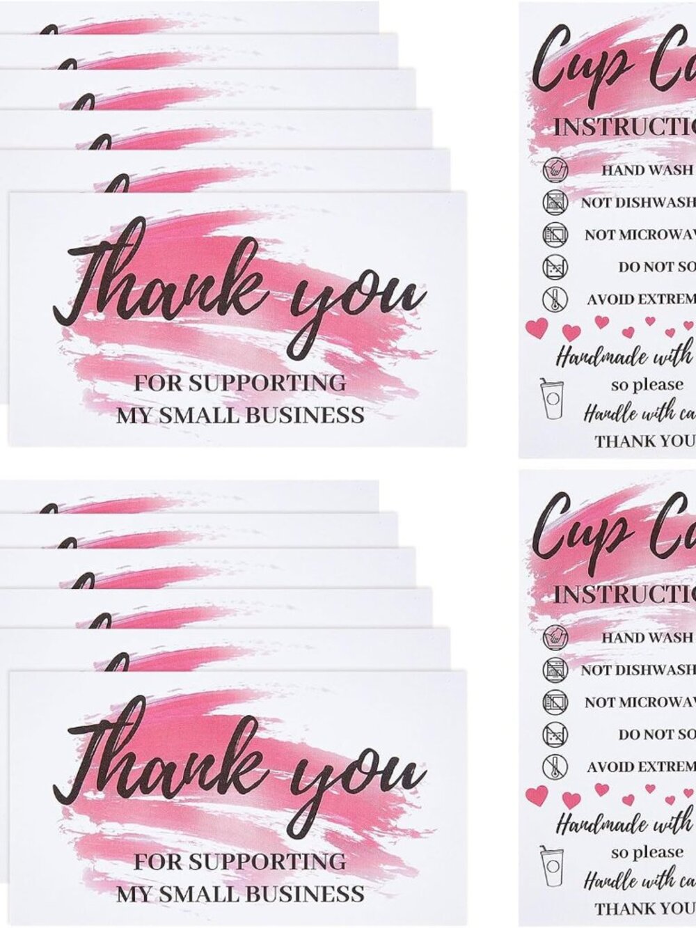 Tumbler Cup Cards, Double Sided Tumbler Care Instructions Cards Cups Care Cards